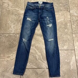 Current/Elliott The Stiletto Distressed Skinny Jeans Blue Size 25 Cropped‎ Ankle